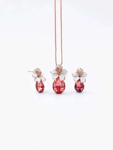 Dainty Flower Zinc Alloy Glass Stone Purple Enamel Earring and Necklace Set