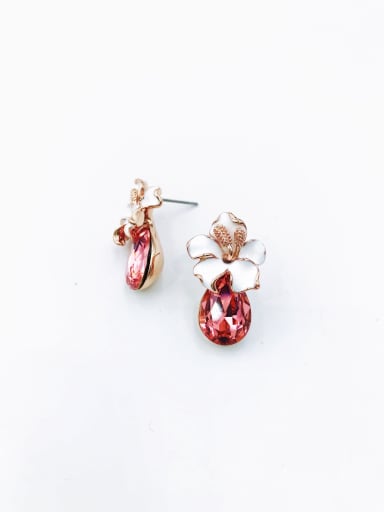 Zinc Alloy Glass Stone Red Enamel Water Drop Dainty Stud Earring