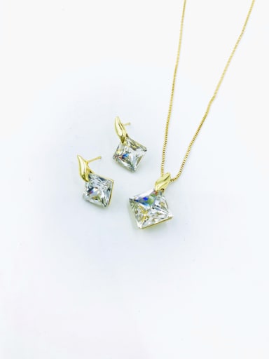 Minimalist Square Zinc Alloy Glass Stone Blue Earring and Necklace Set