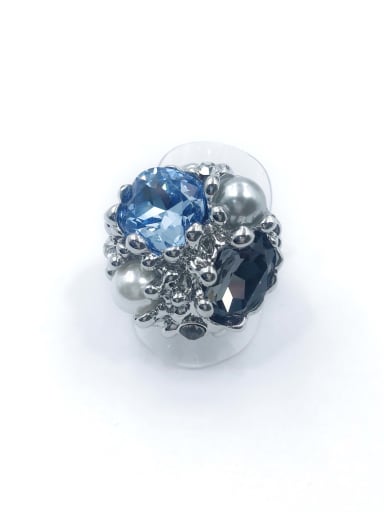 imitation rhodium+blue&black glass Zinc Alloy Glass Stone Multi Color Irregular Trend Band Ring