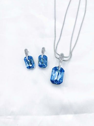 Blue Classic Geometric Zinc Alloy Glass Stone Champagne Earring and Necklace Set