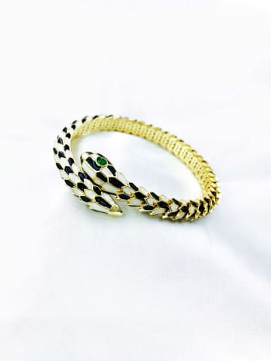 custom Brass Rhinestone Green Enamel Snake Trend Cuff Bangle