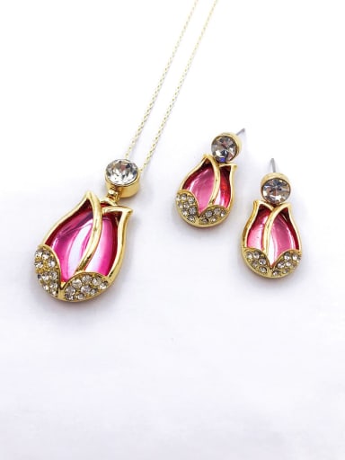 custom Trend Flower Zinc Alloy Resin Pink Earring and Necklace Set