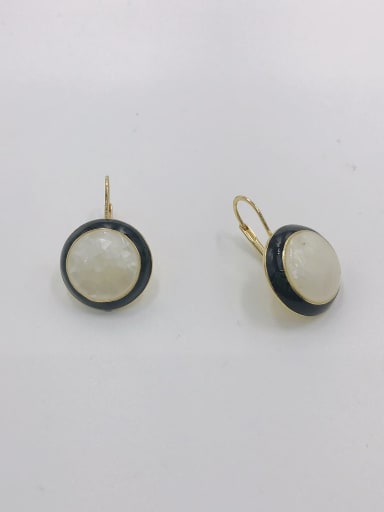 Gold Zinc Alloy Shell White Enamel Round Minimalist Huggie Earring