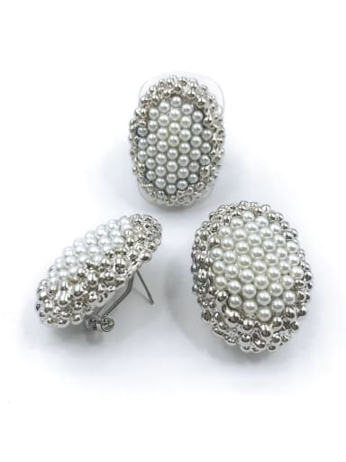 imitation rhodium Trend Irregular Zinc Alloy Imitation Pearl White Ring And Earring Set