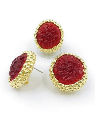 Red Trend Irregular Zinc Alloy Resin Green Ring And Earring Set