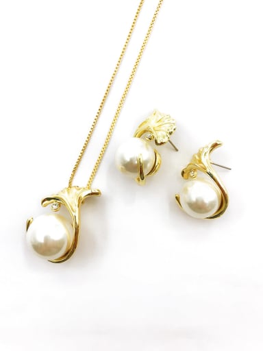 custom Trend Leaf Zinc Alloy Imitation Pearl White Earring and Necklace Set