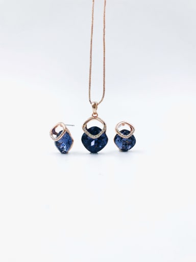 Minimalist Zinc Alloy Glass Stone Purple Earring and Necklace Set