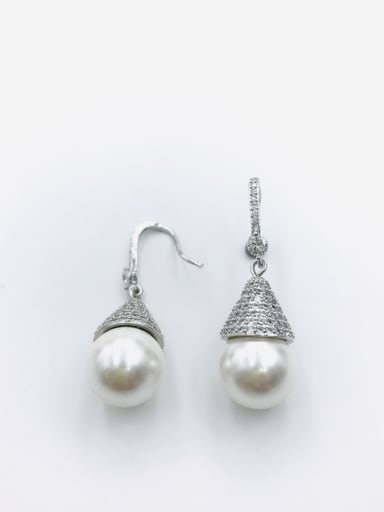 Brass Imitation Pearl White Water Drop Dainty Hook Earring