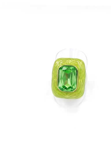 Zinc Alloy Enamel Glass Stone Green Rectangle Trend Band Ring