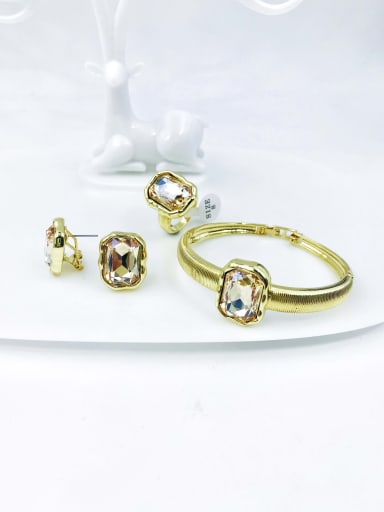 Zinc Alloy Glass Stone Clear Minimalist Geometric Ring Earring And Bracelet Set