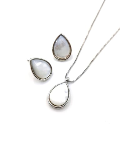 Minimalist Water Drop Zinc Alloy Shell White Earring and Necklace Set