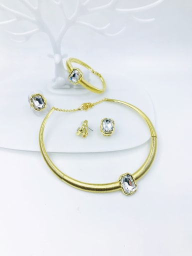 White Zinc Alloy Minimalist Geometric Glass Stone White Ring Earring Bangle And Necklace Set