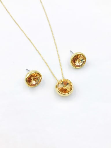 gold+golden glass Zinc Alloy Minimalist Round Glass Stone Purple Earring and Necklace Set