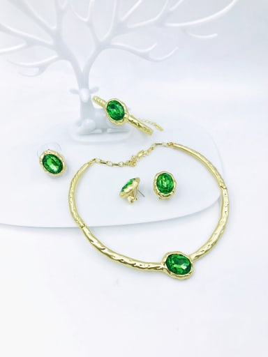 Green Zinc Alloy Minimalist Irregular Glass Stone White Ring Earring Bangle And Necklace Set