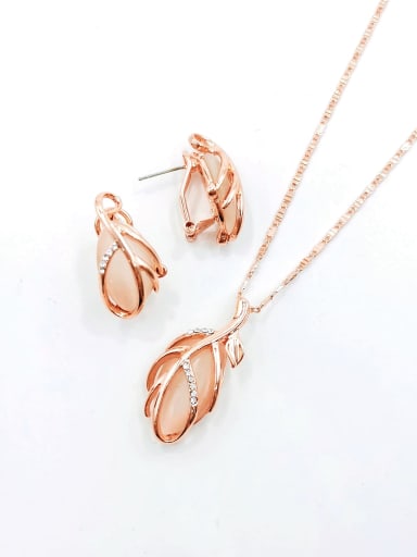 White Trend Leaf Zinc Alloy Cats Eye White Earring and Necklace Set