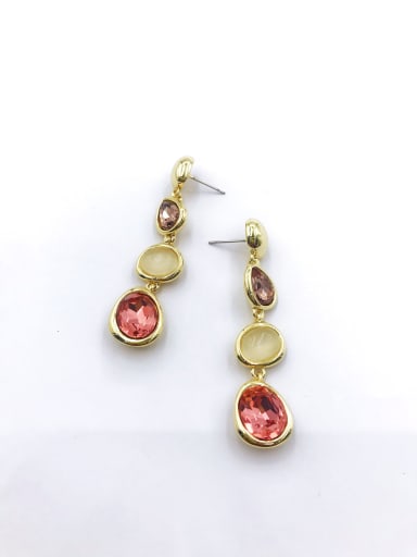 gold+peach&red glass+white cat eye Zinc Alloy Glass Stone Multi Color Geometric Trend Drop Earring