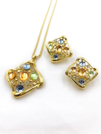 custom Trend Square Zinc Alloy Resin Multi Color Earring and Necklace Set