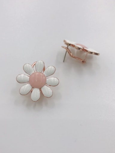 ROSE GOLD+WHITE+PINK Zinc Alloy Enamel Flower Trend Clip Earring