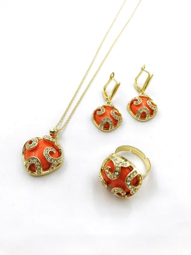 custom Trend Square Zinc Alloy Resin Orange Earring Ring and Necklace Set