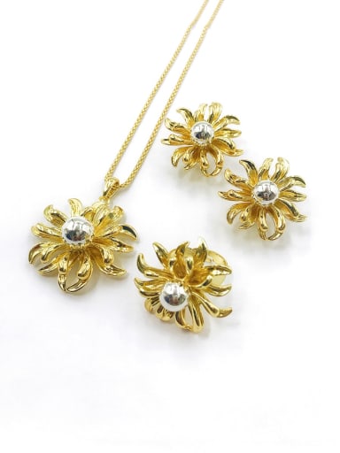 custom Trend Flower Zinc Alloy Bead Silver Earring Ring and Necklace Set