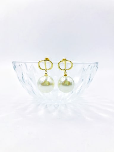Gold Brass Imitation Pearl White Letter Trend Drop Earring