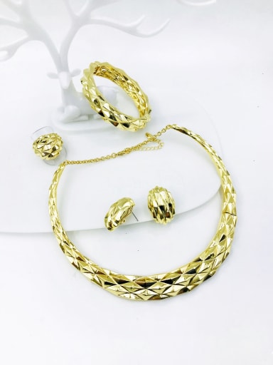 Gold Zinc Alloy Luxury Geometric Ring Earring Bangle And Necklace Set