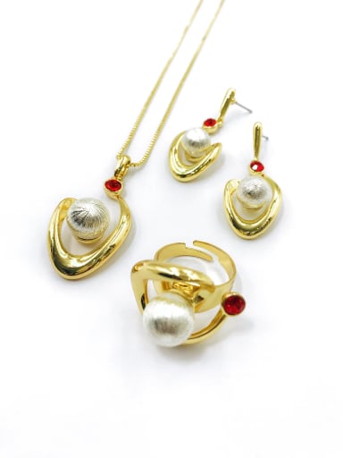 custom Trend Irregular Zinc Alloy Rhinestone Red Earring Ring and Necklace Set
