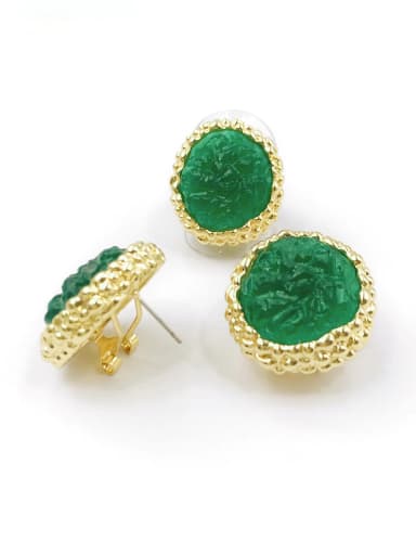 Trend Irregular Zinc Alloy Resin Green Ring And Earring Set