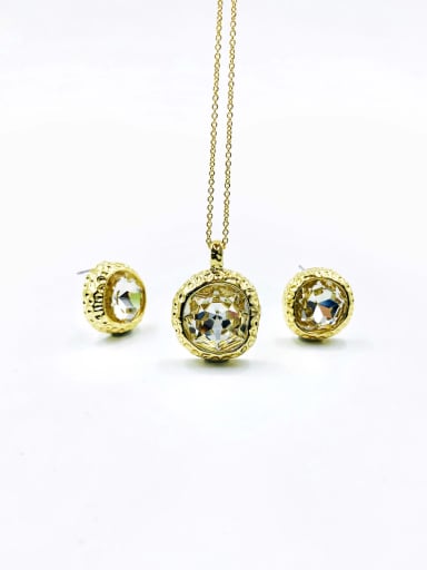gold+white glass stone Zinc Alloy Minimalist Irregular Glass Stone White Earring and Necklace Set