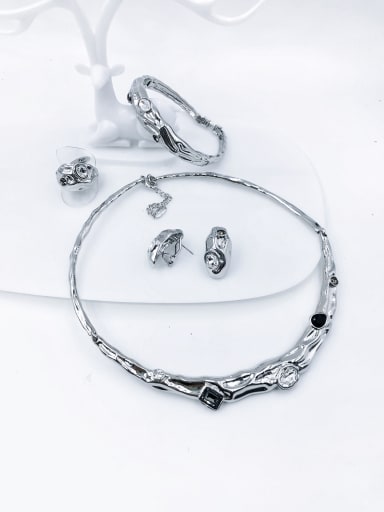 imitation rhodium+white&black&grey stone Zinc Alloy Trend Irregular Glass Stone White Ring Earring Bangle And Necklace Set