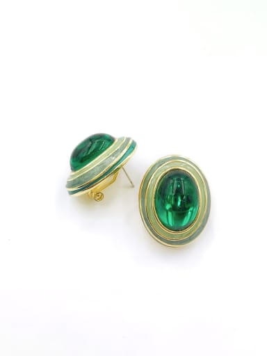 Zinc Alloy Resin Green Enamel Oval Minimalist Clip Earring