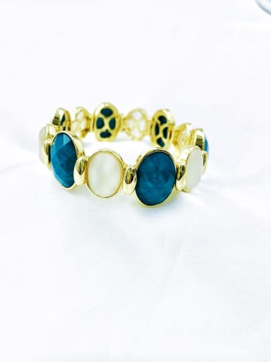 gold+blue resin+white cat eye stone Zinc Alloy Resin Brown Oval Trend Band Bangle