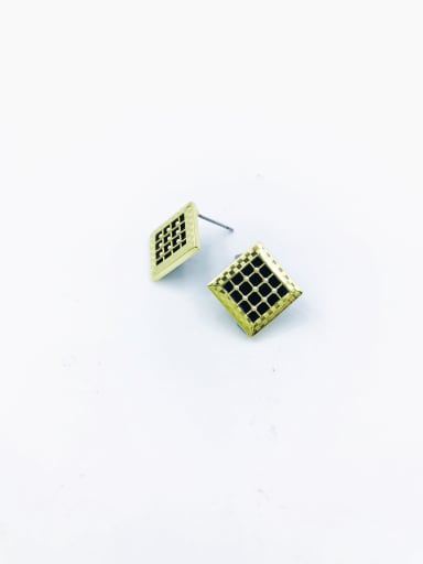 Brass Imitation Pearl White Acrylic Square Dainty Stud Earring
