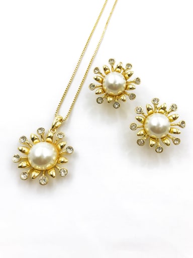 custom Trend Flower Zinc Alloy Imitation Pearl White Earring and Necklace Set