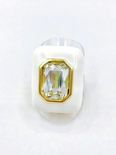 custom Zinc Alloy Enamel Glass Stone White Rectangle Trend Band Ring