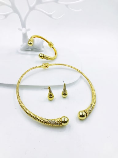 Zinc Alloy Trend Bead Gold Bangle Earring and Necklace Set