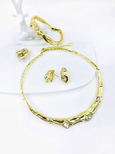 gold+white stone Zinc Alloy Trend Irregular Glass Stone White Ring Earring Bangle And Necklace Set