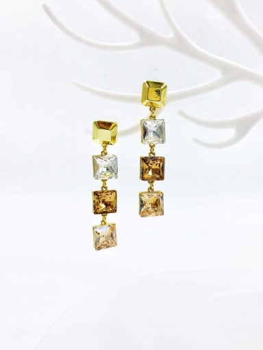 white&brown&champagne glass Zinc Alloy Glass Stone Multi Color Square Trend Drop Earring