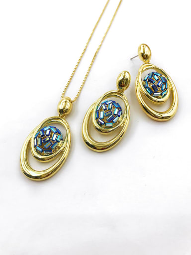 custom Trend Oval Zinc Alloy Crystal Blue Earring and Necklace Set