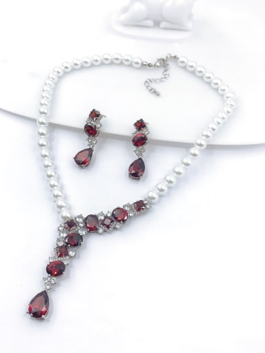 Red Trend Brass Cubic Zirconia Purple Earring and Necklace Set