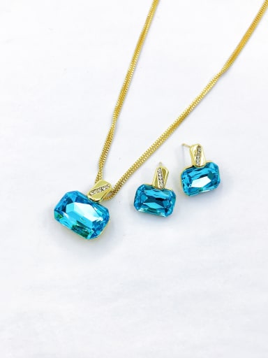 Zinc Alloy Minimalist Geometric Glass Stone Blue Earring and Necklace Set