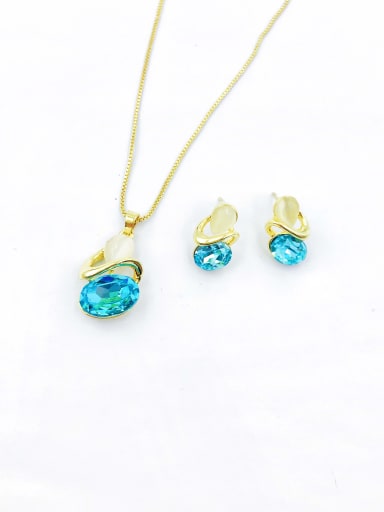 Zinc Alloy Trend Irregular Glass Stone Blue Earring and Necklace Set