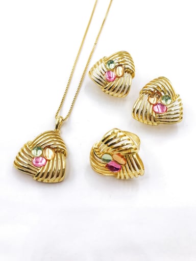 custom Trend Triangle Zinc Alloy Resin Multi Color Earring Ring and Necklace Set