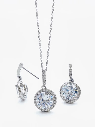 imitation rhodium Minimalist Round Brass Cubic Zirconia Clear Earring and Necklace Set