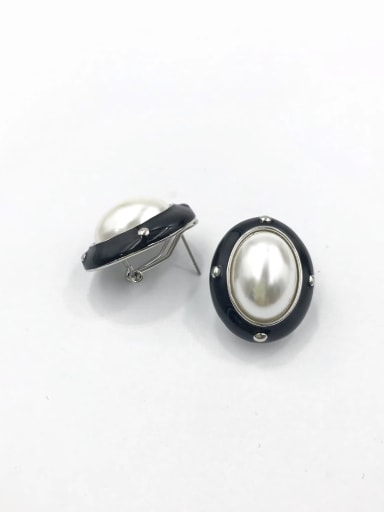 imitation rhodium+black Enamel Zinc Alloy Imitation Pearl White Enamel Oval Classic Clip Earring