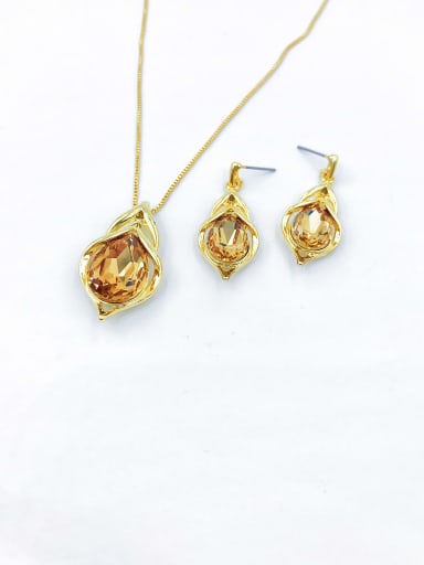 Zinc Alloy Trend Glass Stone Gold Earring and Necklace Set