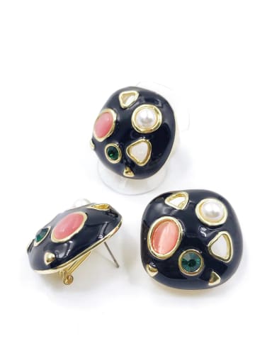 custom Trend Irregular Zinc Alloy Cats Eye Red Enamel Ring And Earring Set