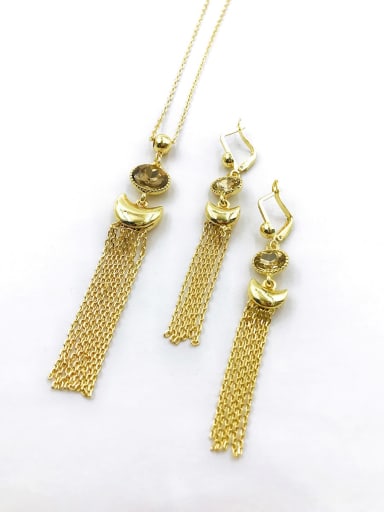 custom Trend Tassel Zinc Alloy Glass Stone Brown Earring and Necklace Set