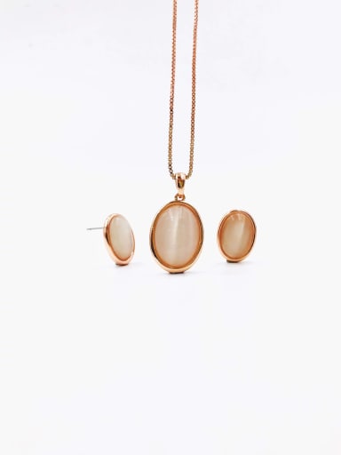 Rose Zinc Alloy Minimalist Oval Cats Eye White Earring and Necklace Set